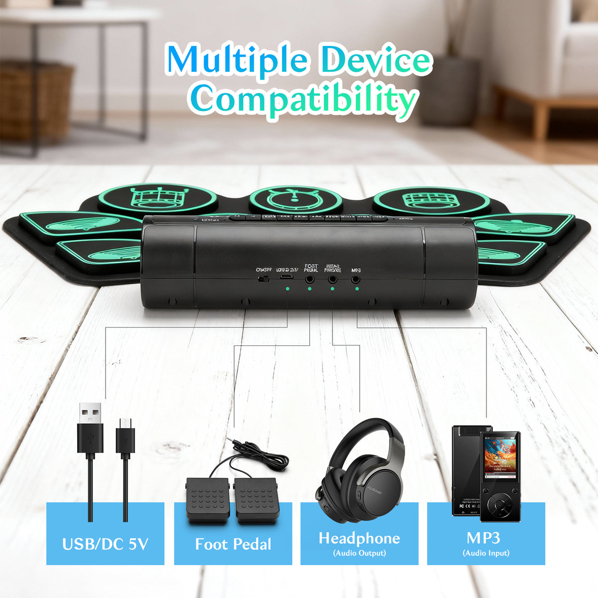 Redsmile Electronic Drum Set Kit with 9 Pads and Dual Speakers for Kids and Adults,Portable Practice Kit for Beginners