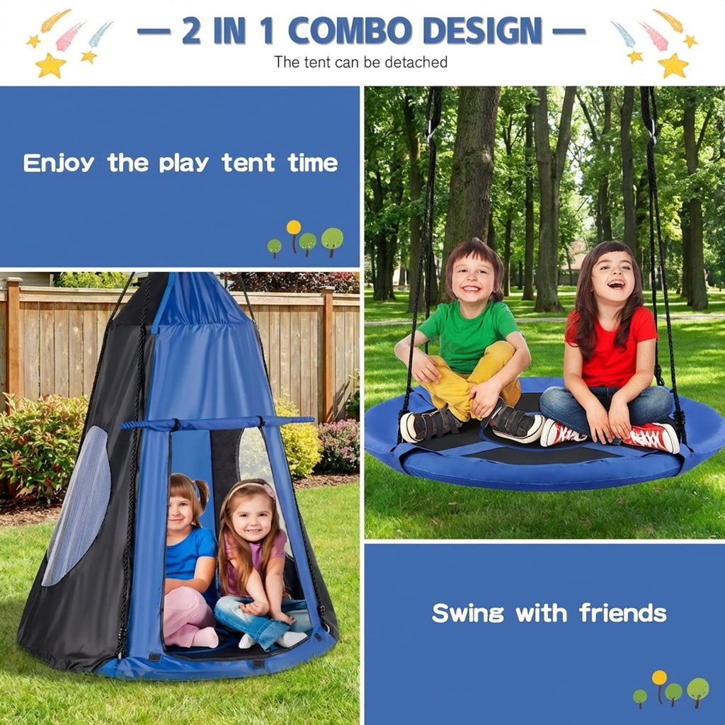 Redsmile 2-in-1 40 Inch Kids Hanging Chair Detachable Swing Tent Set 330 lbs Capacity Indoor Outdoor Play - Blue