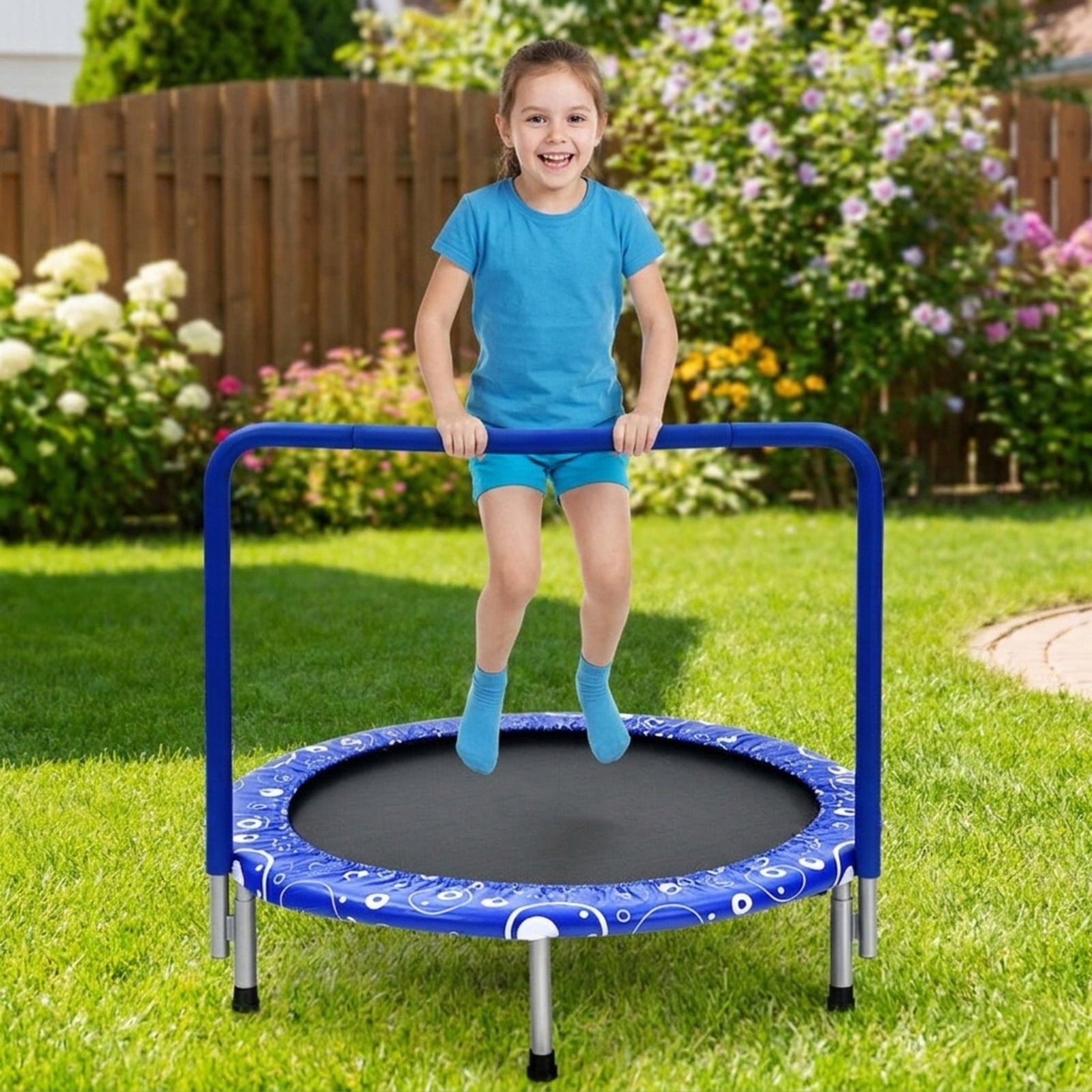 Redsmile 36 Inch Kids Trampoline Mini Rebounder with Full Covered Handrail, Blue