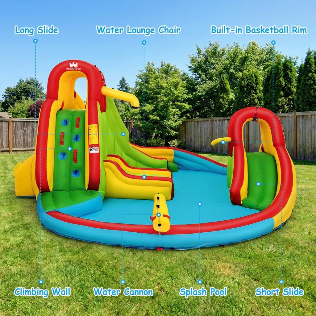 Redsmile Kid's Inflatable Water Slide Bounce House with Climbing Wall and Pool Without Blower - Multicolor