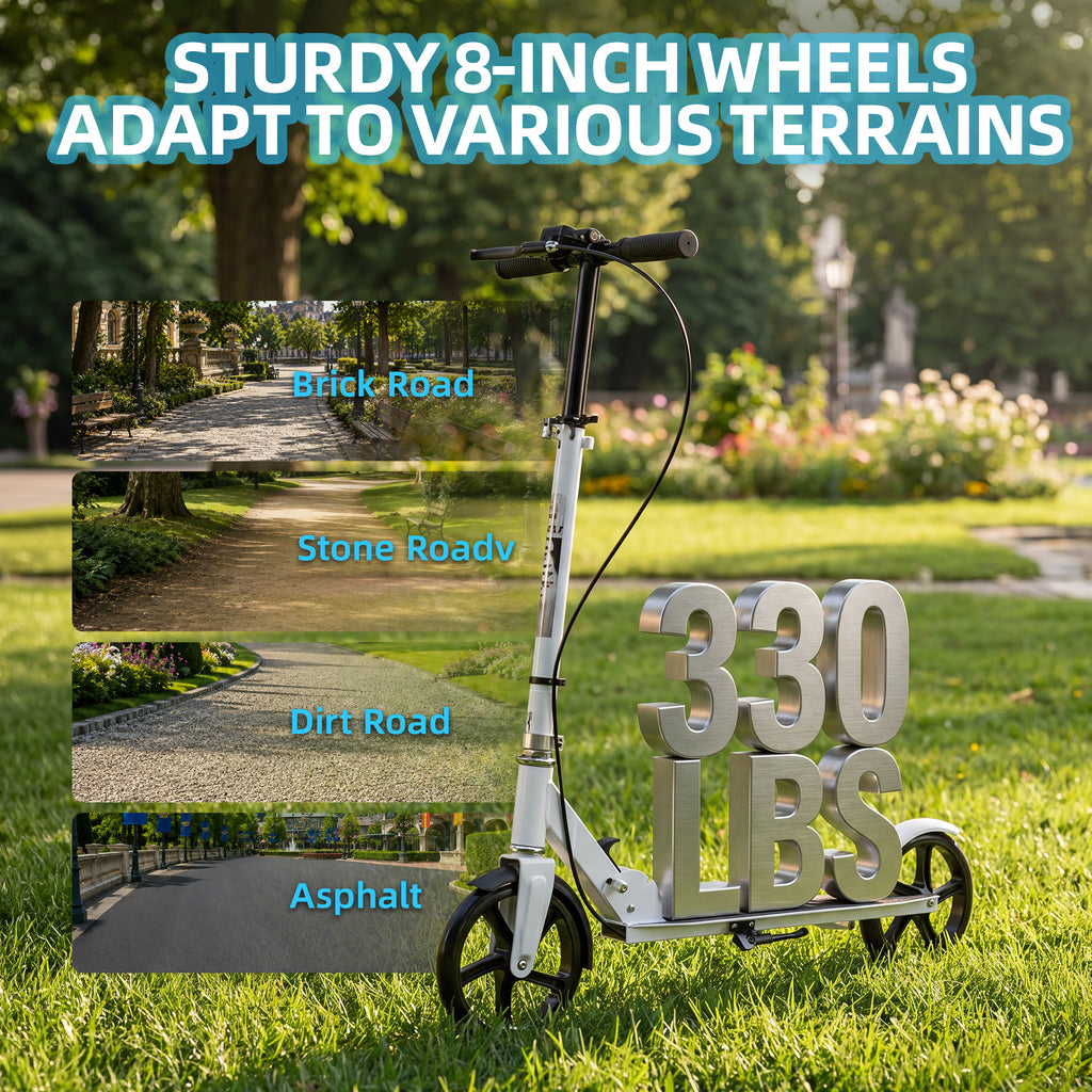 Redsmile Kick Scooter with 3 Adjustable Levels,Folding Commuter Scooter with Dual Brakes and 8 Inch Big Wheels for Teens and Adults,White