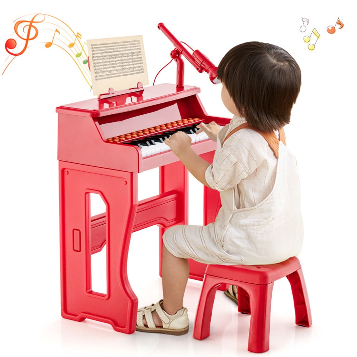 Redsmile 37-Key Kids Piano Keyboard with Microphone and Stool for Toddlers and Beginners Ages 3 and Up, Red