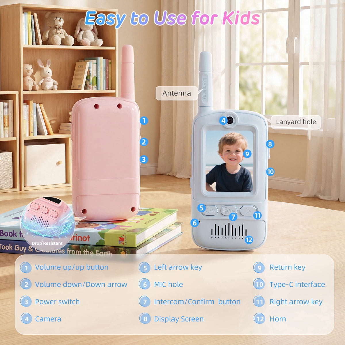 Redsmile Video Walkie Talkies for Kids,2 Pack Multifunctional Rechargeable Long Range Two Way Radios Video Call Toys for Indoor, Camping, Hiking, Travel,Gift for Boys Girls Age 3-12 (Blue/Pink)