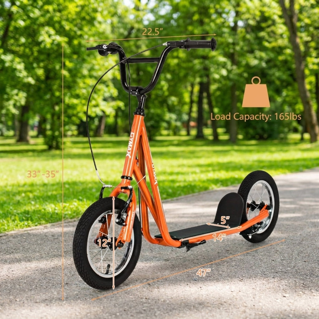 Redsmile Kids Scooter with 12 Inch Air Wheel, Height Adjustable Kick Scooter Holds 165 lb for Big Kids and Teens, Orange