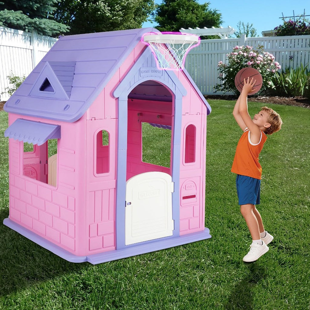 Redsmile Playhouse for Kids,Kids Playhouse with Basketball Ring Toss Play and DIY Stickers, Activity Center Game House for Indoor Outdoor,Gift for Girls Boys