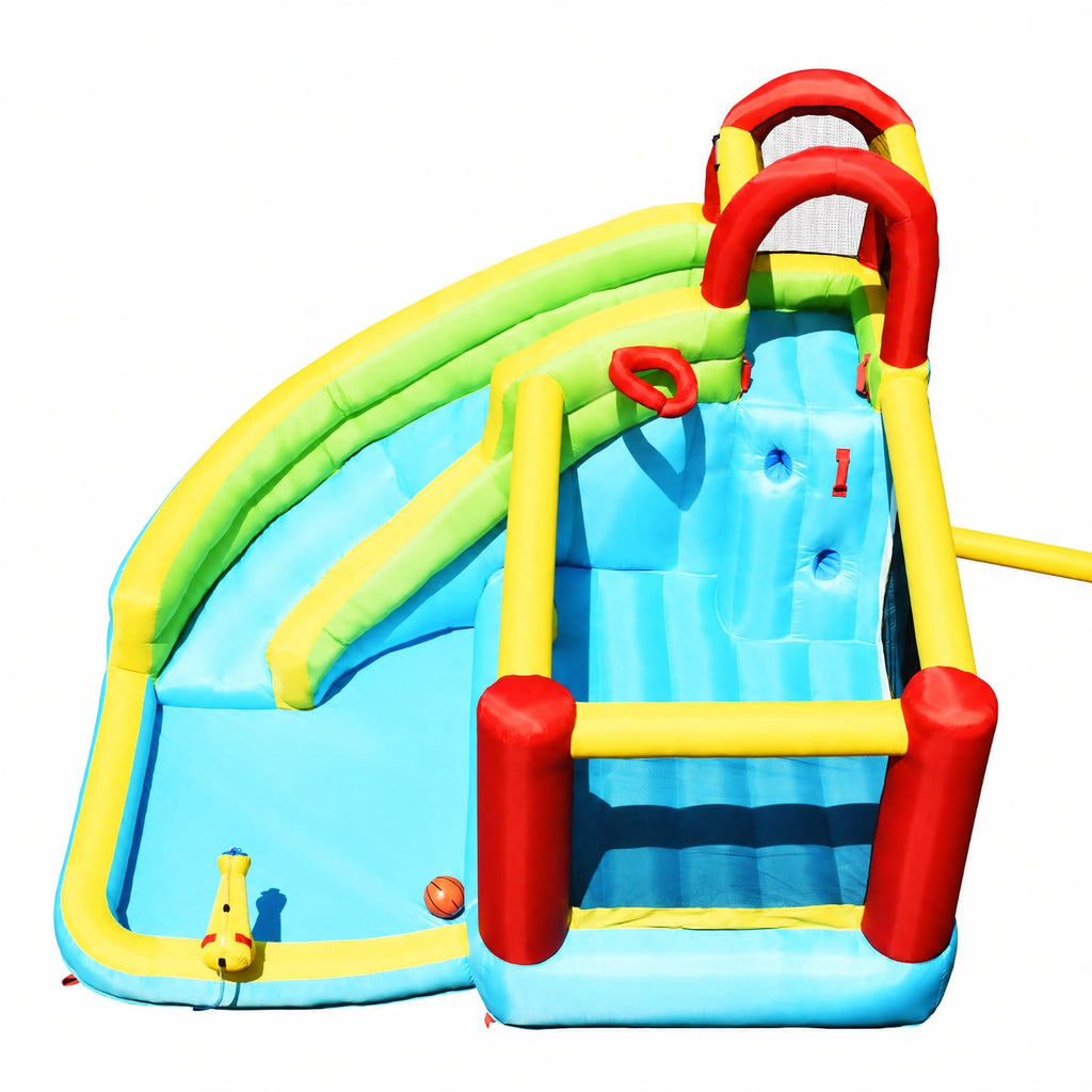 Redsmile 6-in-1 Inflatable Bounce House with Slide, Climbing Wall and Basketball Hoop, Backyard Water Slide for Kids, Splash Pool with Sprinkler for Boys Girls (Without Blower)
