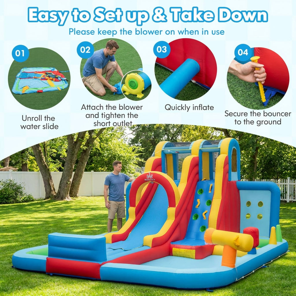 Redsmile Inflatable Water Slide Water Park with Long Slide, Splash Pools and Ball Pit, Backyard Water Slide Bounce House for Kids Ages 3+, 900D Oxford Outdoor Fun (Without Blower)
