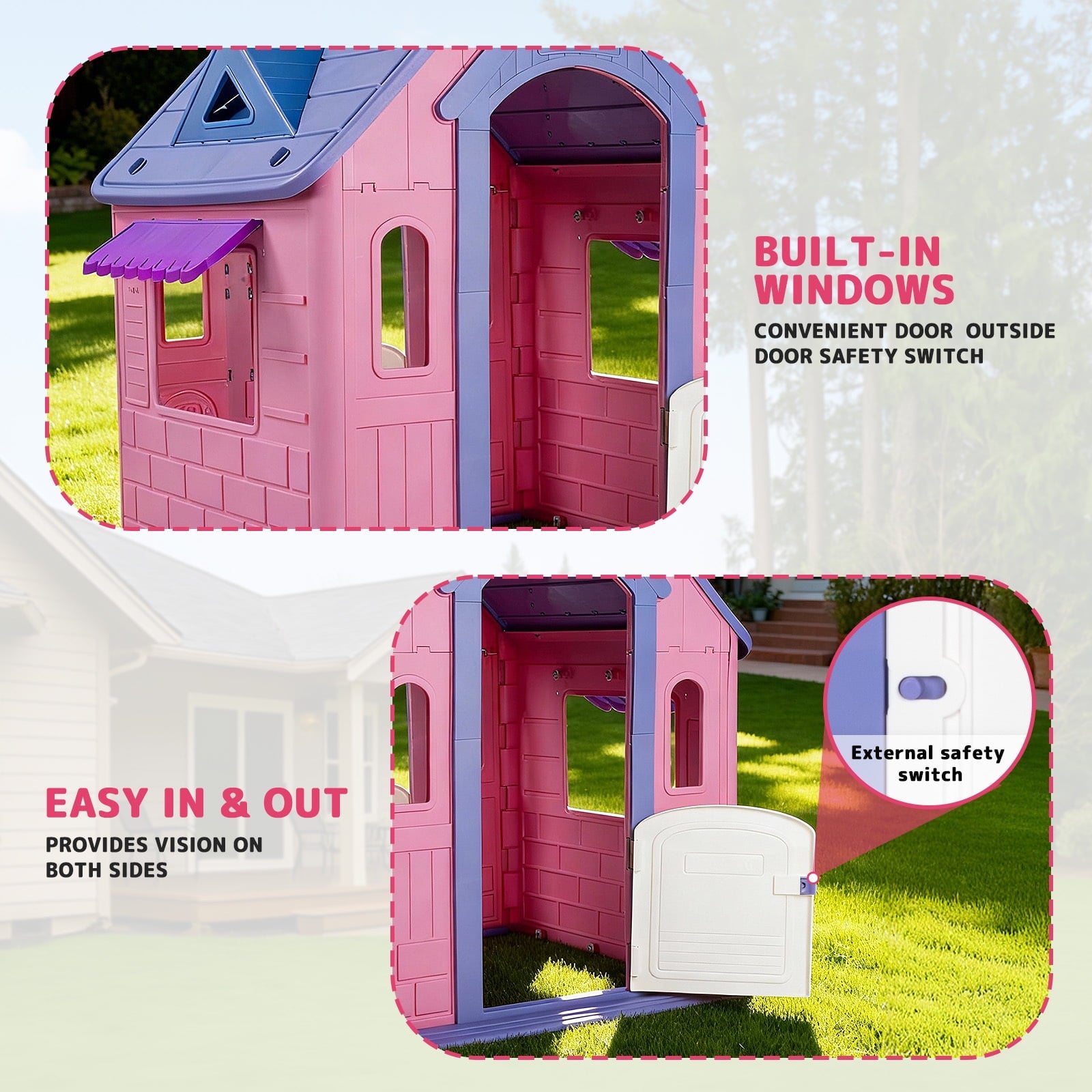 Redsmile Playhouse for Kids,Kids Playhouse with Basketball Ring Toss Play and DIY Stickers, Activity Center Game House for Indoor Outdoor,Gift for Girls Boys