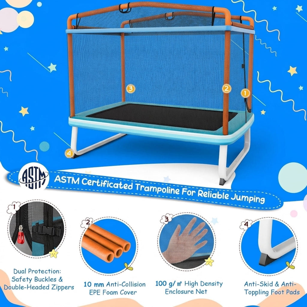 Redsmile 6 Feet Rectangle Trampoline with Swing Horizontal Bar and Safety Net-Orange - Premium PE Safety Enclosure for Kids Outdoor Play