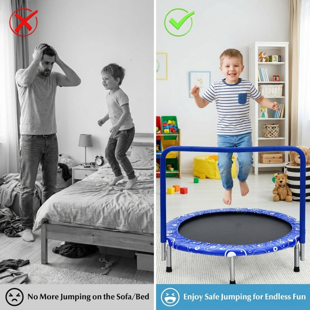 Redsmile 36 Inch Kids Trampoline Mini Rebounder with Full Covered Handrail, Blue