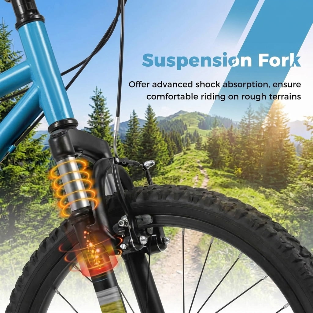 Redsmile 20 Inch Kids Mountain Bike for Boys Girls Ages 8+, 6-Speed Children Bicycle with Suspension Fork and Dual V-Brakes, Adjustable Seat, Pneumatic Tires for Riders 48-60 Inches, Blue