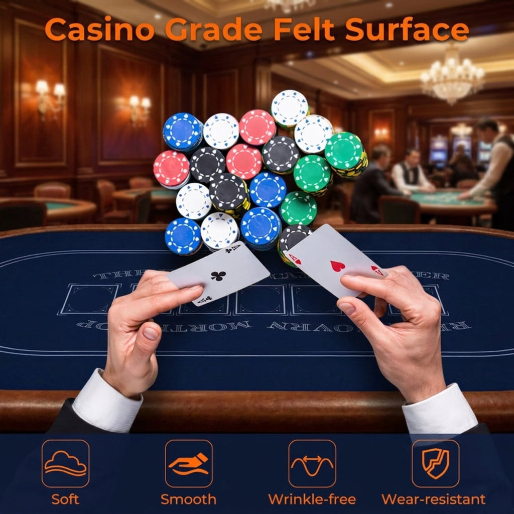 Redsmile 72 Inch Foldable Poker Table for 8 Players, Portable Oval Card Game Table with 8 Cup Holders, Folding Poker Table with PU Leather Armrests for Home Party Camping, Black and Blue