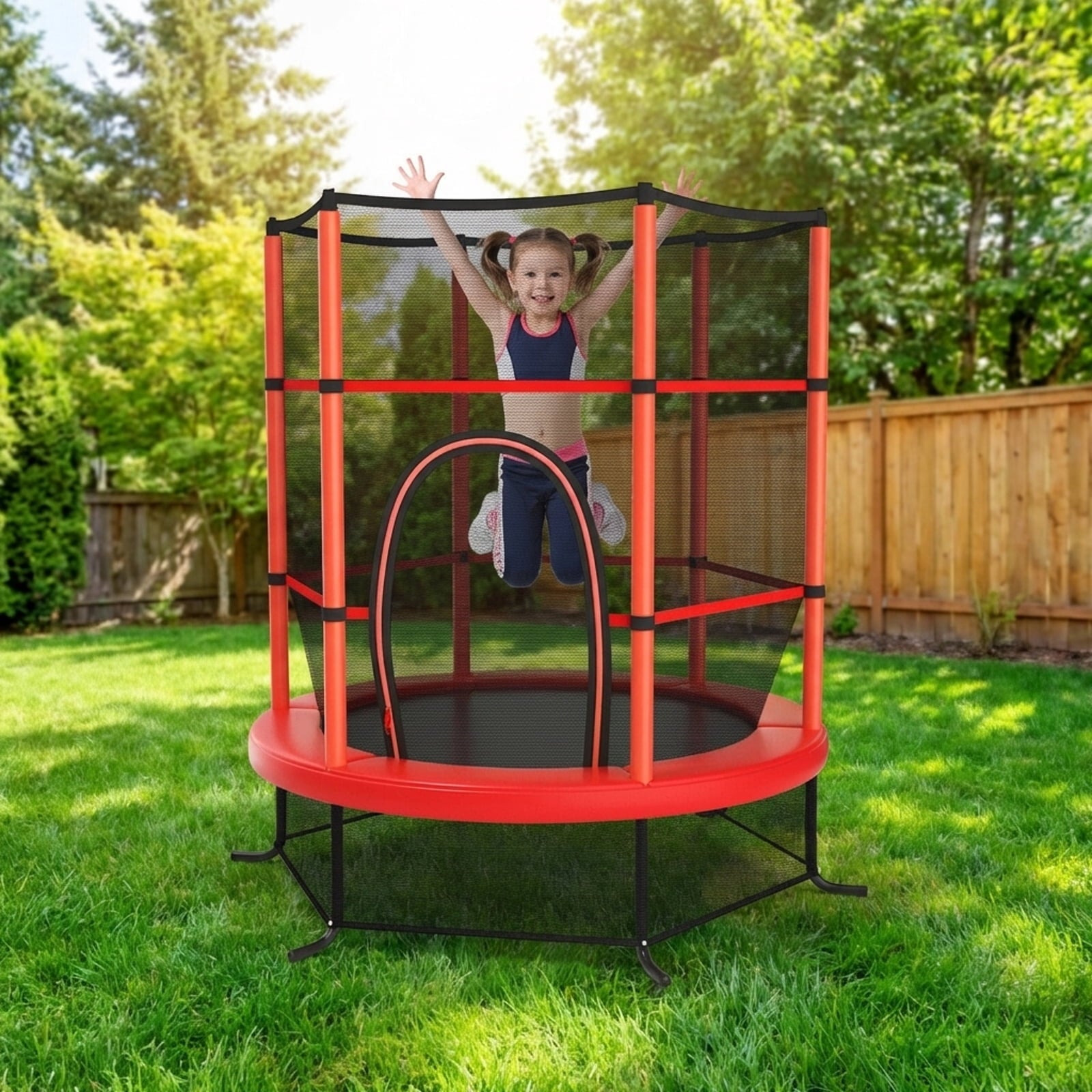 Redsmile 55 Inch Kids Recreational Trampoline Bouncing Jumping Mat with Enclosure Net - Red - Outdoor Recreation