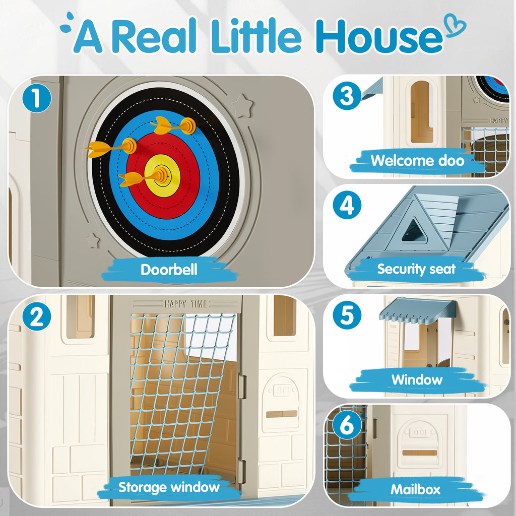 Redsmile Playhouse with Basketball Hoop,Soccer Goal,Dartboard,Ring Toss Game and DIY Stickers,Activity Center Game House for Indoor Outdoor,Gift for Girls Boys