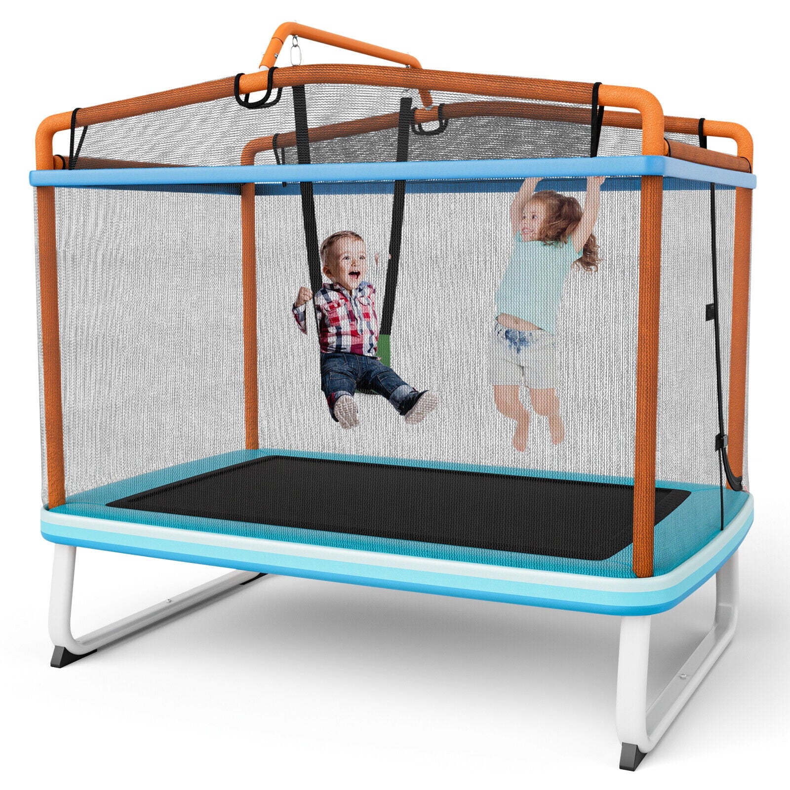 Redsmile 6 Feet Rectangle Trampoline with Swing Horizontal Bar and Safety Net-Orange - Premium PE Safety Enclosure for Kids Outdoor Play