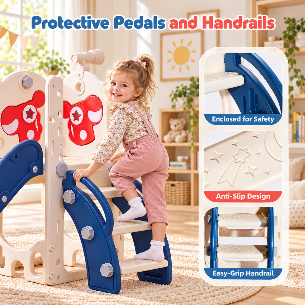 Redsmile 7-in-1 Toddler Slide and Climber Set with Basketball Hoop, Golf Set and Telescope, Foldable Indoor Outdoor Kids Slide Playset for Backyard and Playroom