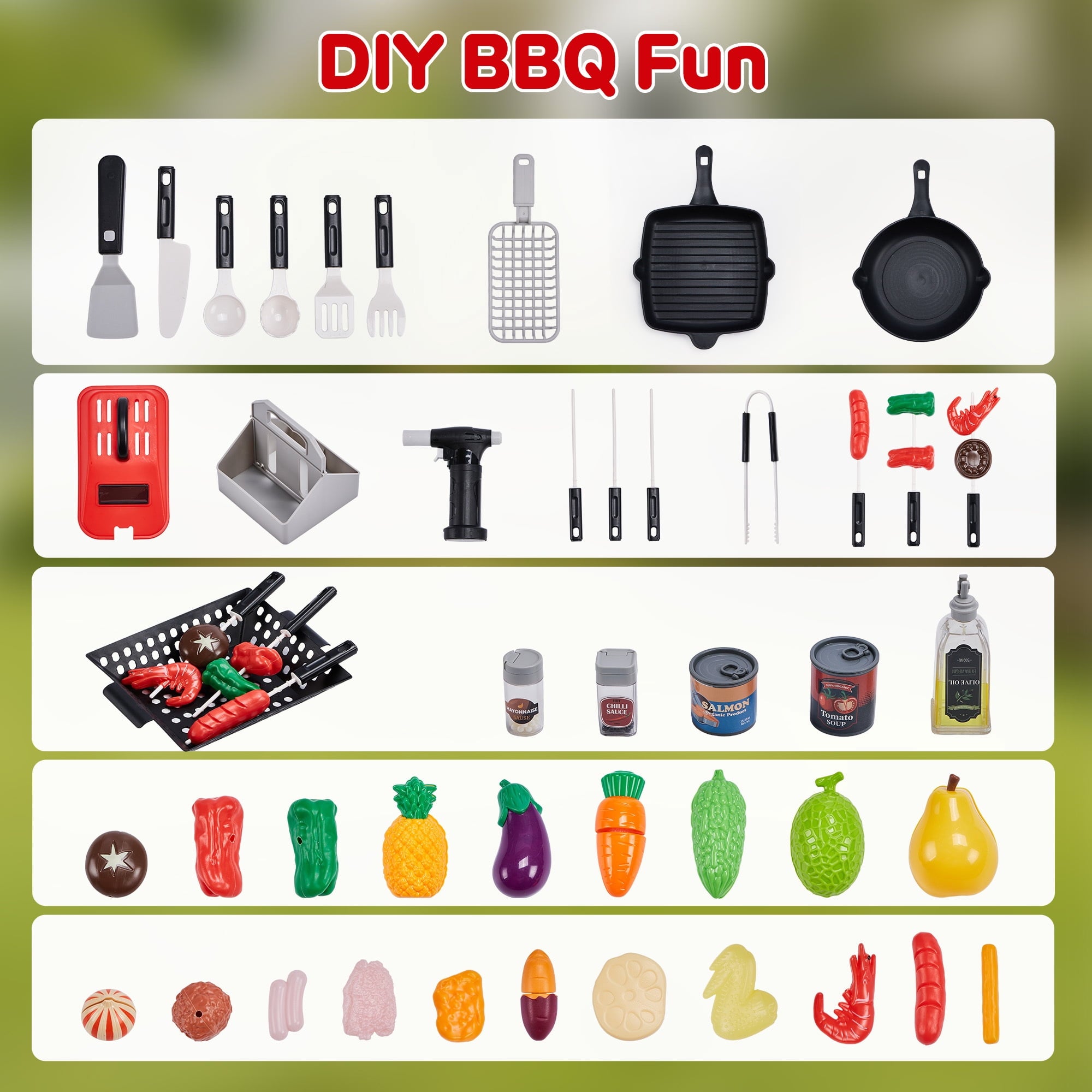 Redsmile Kids BBQ Grill Toy with Spray Light and Sound, Color-Changing Play Food Set, Pretend Play Kitchen Toy for Boys Girls