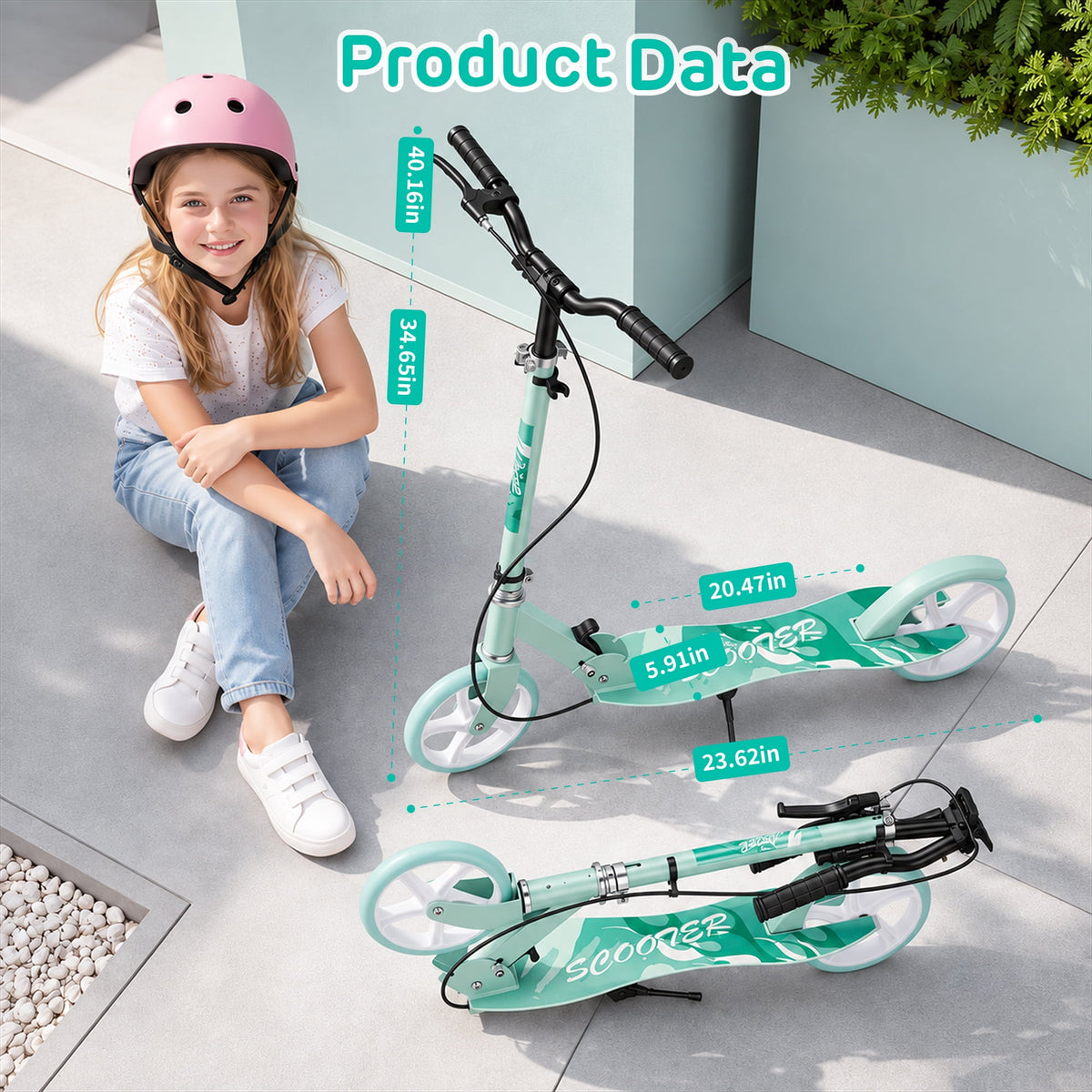 Redsmile Kick Scooter with 4 Adjustable Levels,Folding Commuter Scooter with Dual Brakes and 8 Inch Big Wheels for Teens and Adults,Green
