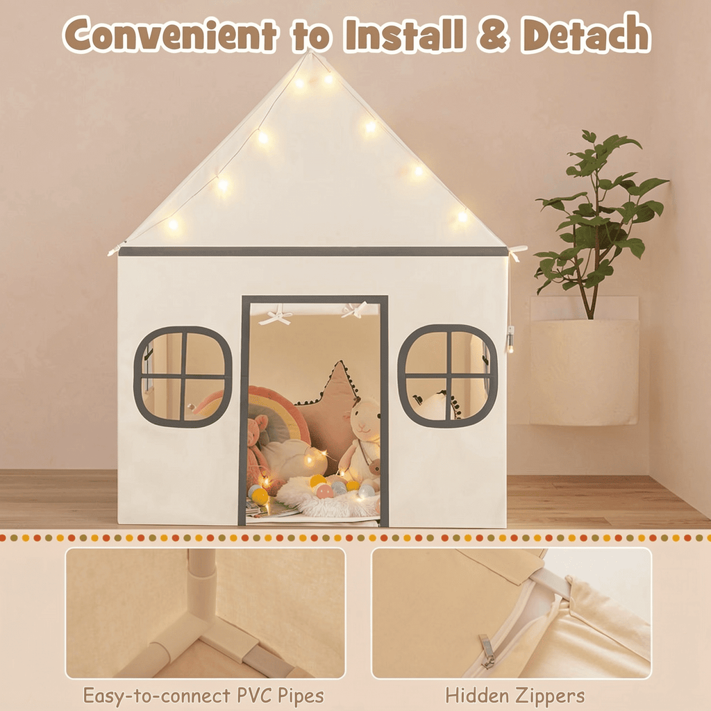 Redsmile Kids Play Tent Large Playhouse for Indoor Outdoor with Star Lights Door Curtain and Windows,Children Tent Play Equipment Gift for Girls Boys,Beige