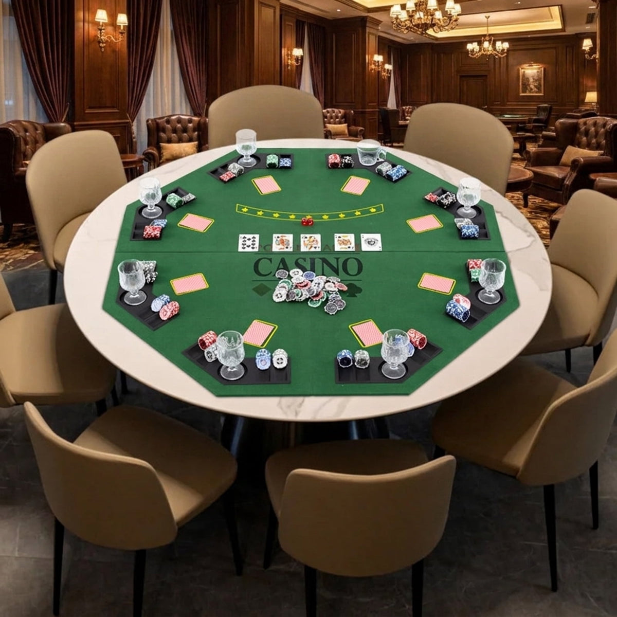 Redsmile 48 Inch 8-Player Foldable Poker Table Top with Carrying Bag, Portable Round Card Game Table Topper with 8 Cup Holders and Chip Trays for Texas Holdem Home Party, Green