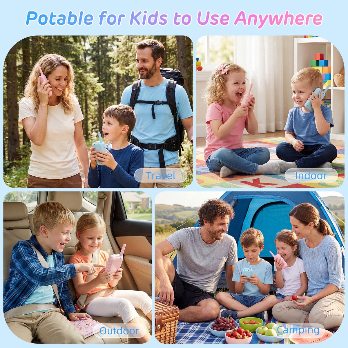 Redsmile Video Walkie Talkies for Kids,2 Pack Multifunctional Rechargeable Long Range Two Way Radios Video Call Toys for Indoor, Camping, Hiking, Travel,Gift for Boys Girls Age 3-12 (Blue/Pink)
