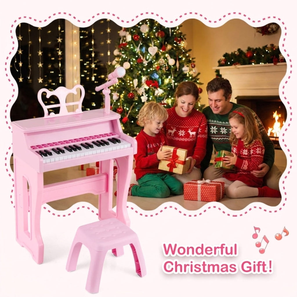Redsmile 37-Key Kids Piano Keyboard with Microphone and Stool for Toddlers and Beginners Ages 3 and Up, Pink