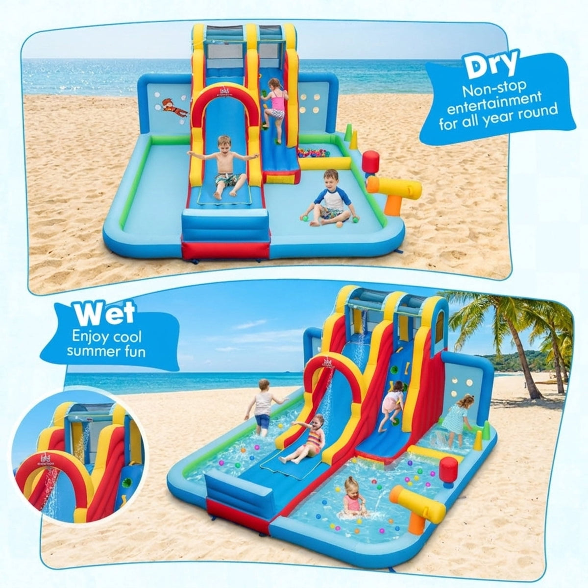 Redsmile Inflatable Water Slide Water Park with Long Slide, Splash Pools and Ball Pit, Backyard Water Slide Bounce House for Kids Ages 3+, 900D Oxford Outdoor Fun (Without Blower)