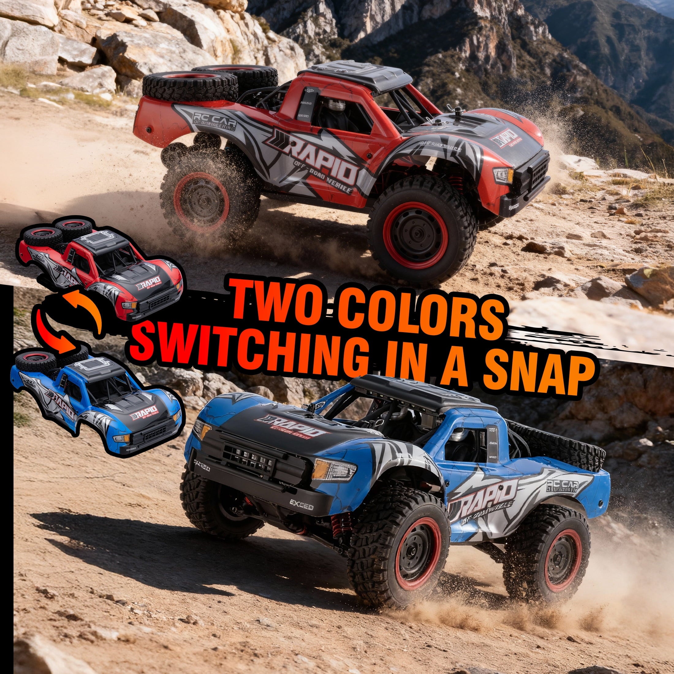 Redsmile 1:14 RC Cars for Adults, 43MPH Fast Remote Control Car with 2 Shells ,2 Extra Tires, 4WD Off-Road RC Truck, All Terrain RC Vehicle Toy Gifts for Boys,Kids