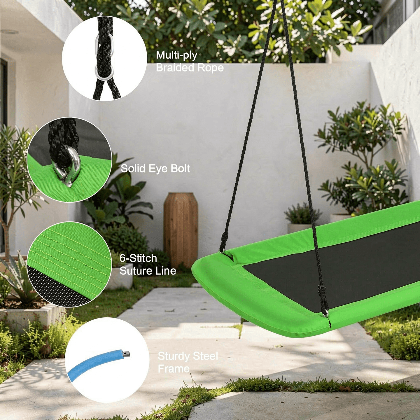Redsmile 60 Inches Platform Tree Swing Outdoor with 2 Hanging Straps - Green - Backyard Play - Outdoor Fun
