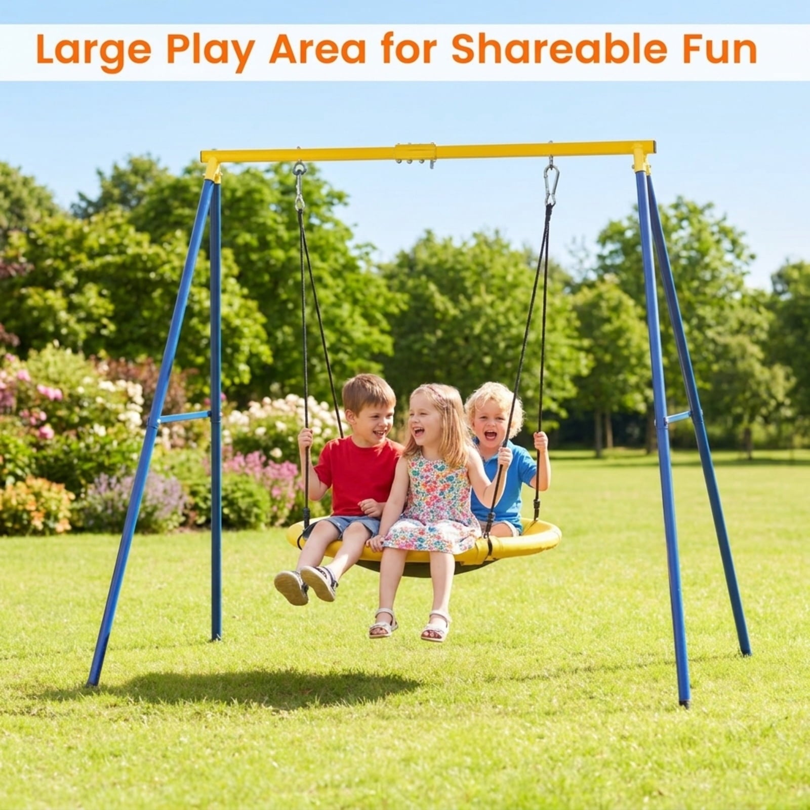 Redsmile A-Frame Swing Stand for Backyard, Extra Large Heavy Duty Steel Swing Frame Holds 550 lb, Freestanding Outdoor Swing Set Stand, Blue and Yellow