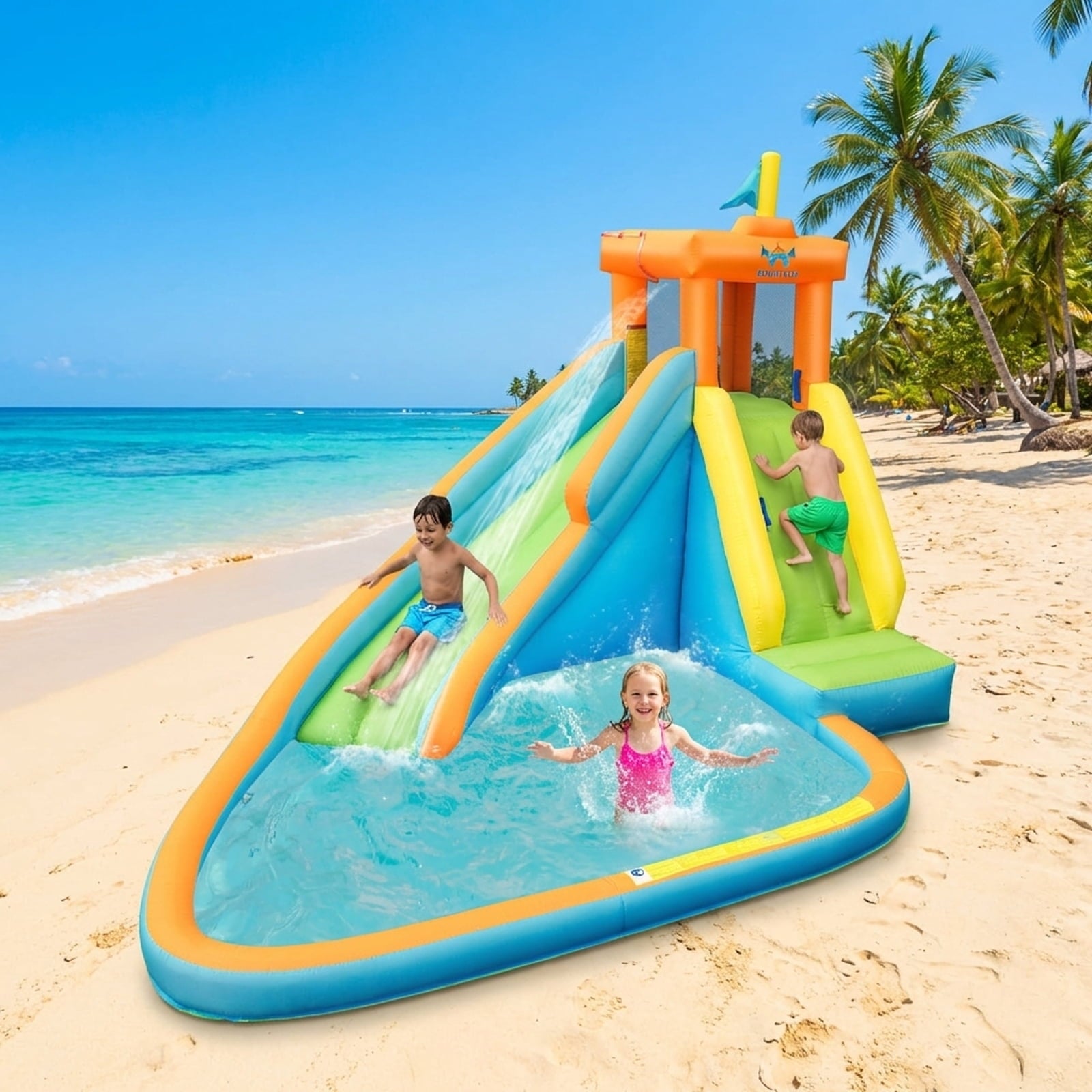 Redsmile Inflatable Water Slide Kids Bounce House with 740W Blower - Multicolor - Kids Birthday Party