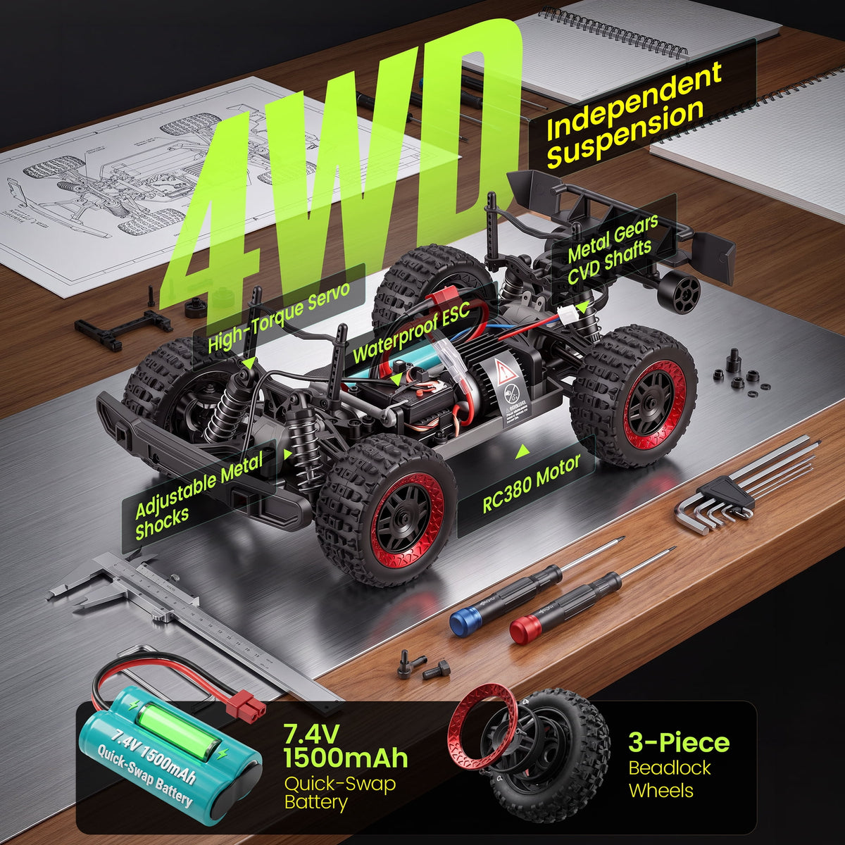 Redsmile 1:18 Fast RC Cars,30 MPH High Speed 4WD Off-Road Remote Control Car with 2 Batteries,2.4 GHz All Terrain RC Truck with LED Lights,Gift for Adults Teens