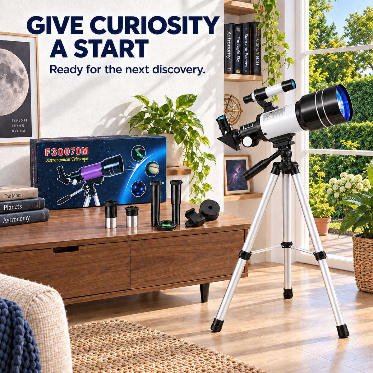 Redsmile Telescope for Kids and Adults, 70mm Aperture Astronomy Refractor Telescope for Beginners with Tripod Phone Adapter and Barlow Lense
