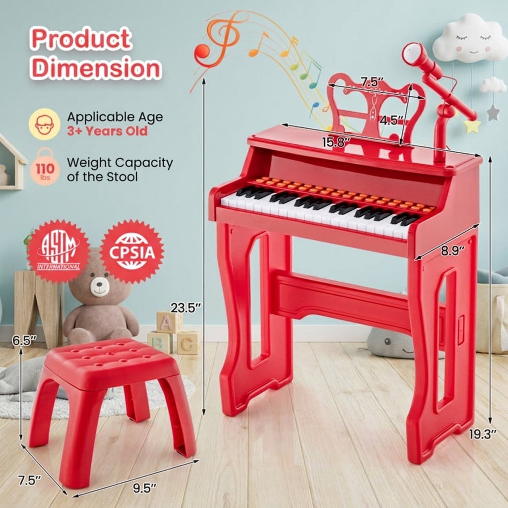 Redsmile 37-Key Kids Piano Keyboard with Microphone and Stool for Toddlers and Beginners Ages 3 and Up, Red