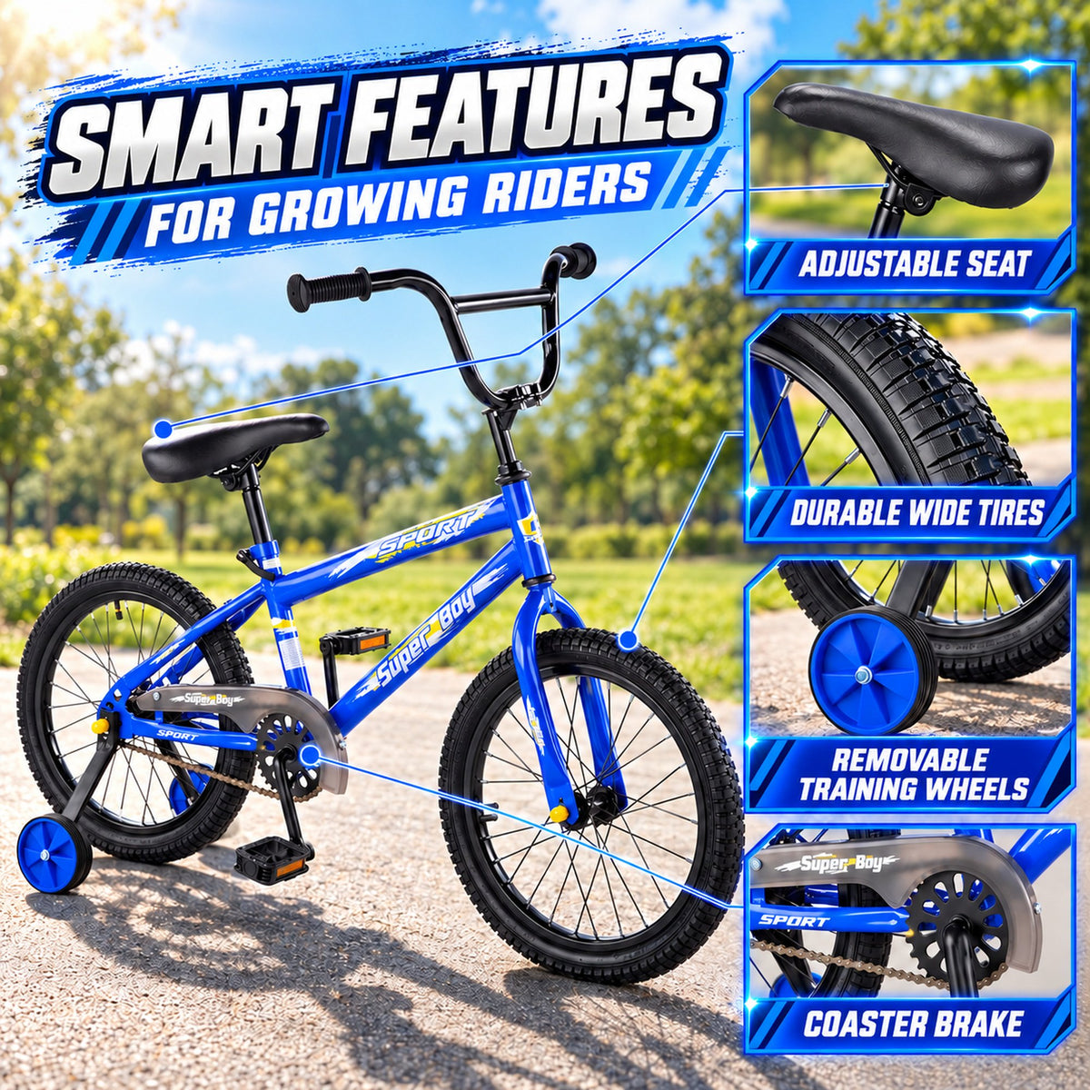 Redsmile 18 Inch Kids Bike with Training Wheels, Boys and Girls Bicycle, Ages 3-8, Blue