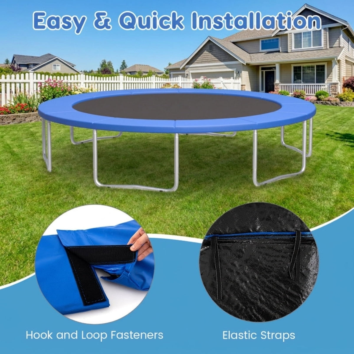 Redsmile 14 Feet Trampoline Pad Replacement Safety Pad with Fixing Straps, Blue