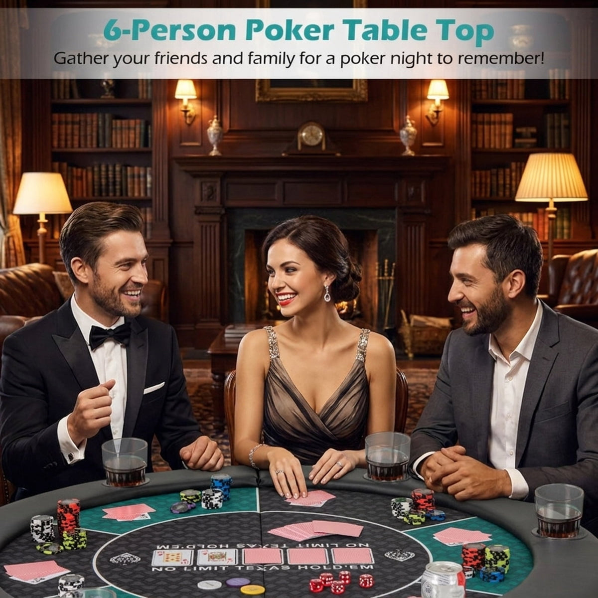 Redsmile 48 Inch 6-Player Foldable Poker Table Top, Portable Round Card Game Table Topper with 10 Cup Holders and Carrying Bag, Folding Poker Table Top for Home Party, Green