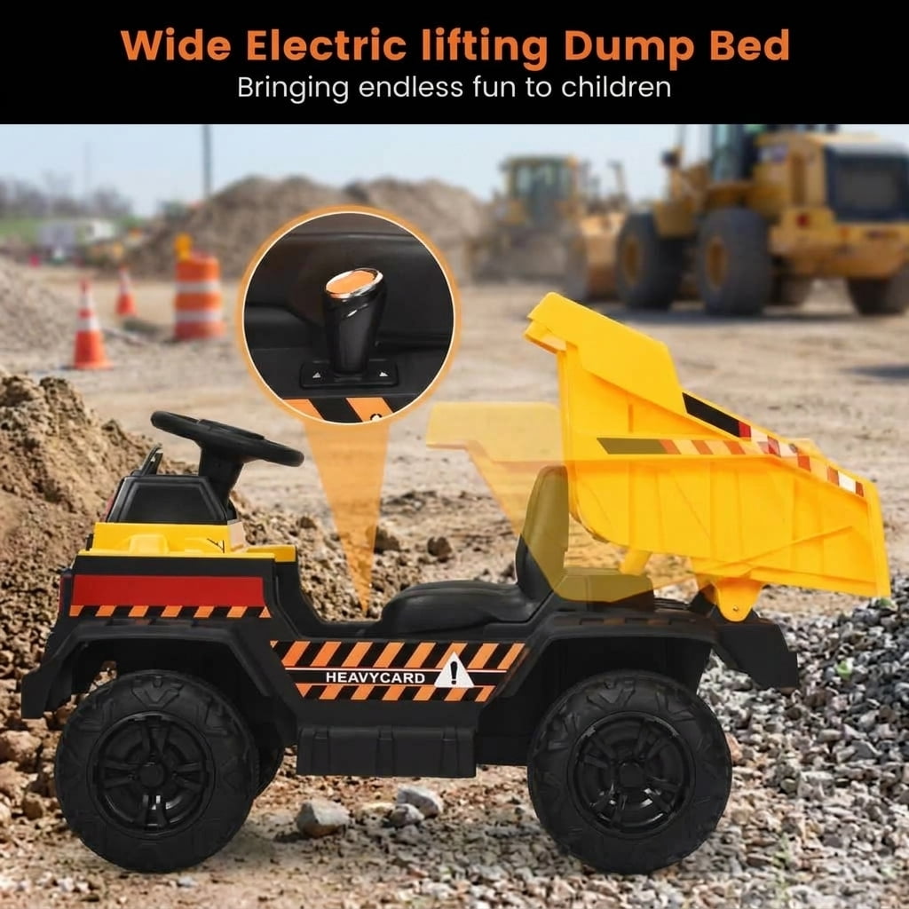 Redsmile 12V Battery Kids Ride On Dump Truck with Electric Bucket, Detachable Shovel, 2.4G Parental Remote Control, LED Lights, USB Music Toddler Toy, Yellow