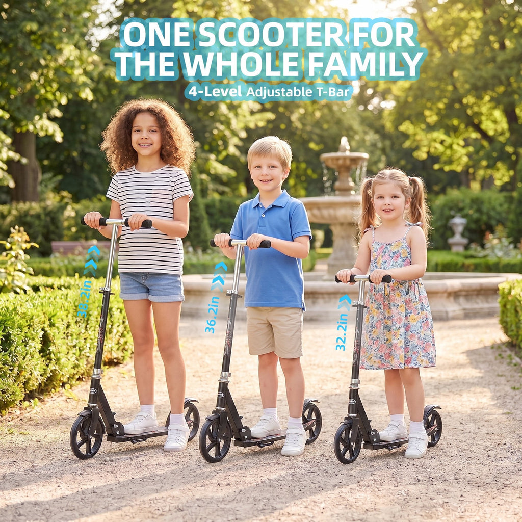 Redsmile Kick Scooter with 3 Adjustable Levels,Folding Commuter Scooter 8 Inch Big Wheels for Teens and Adults,Black