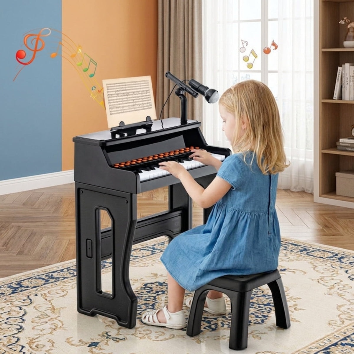 Redsmile 37-Key Kids Piano Keyboard with Microphone and Stool for Toddlers and Beginners Ages 3 and Up, Black