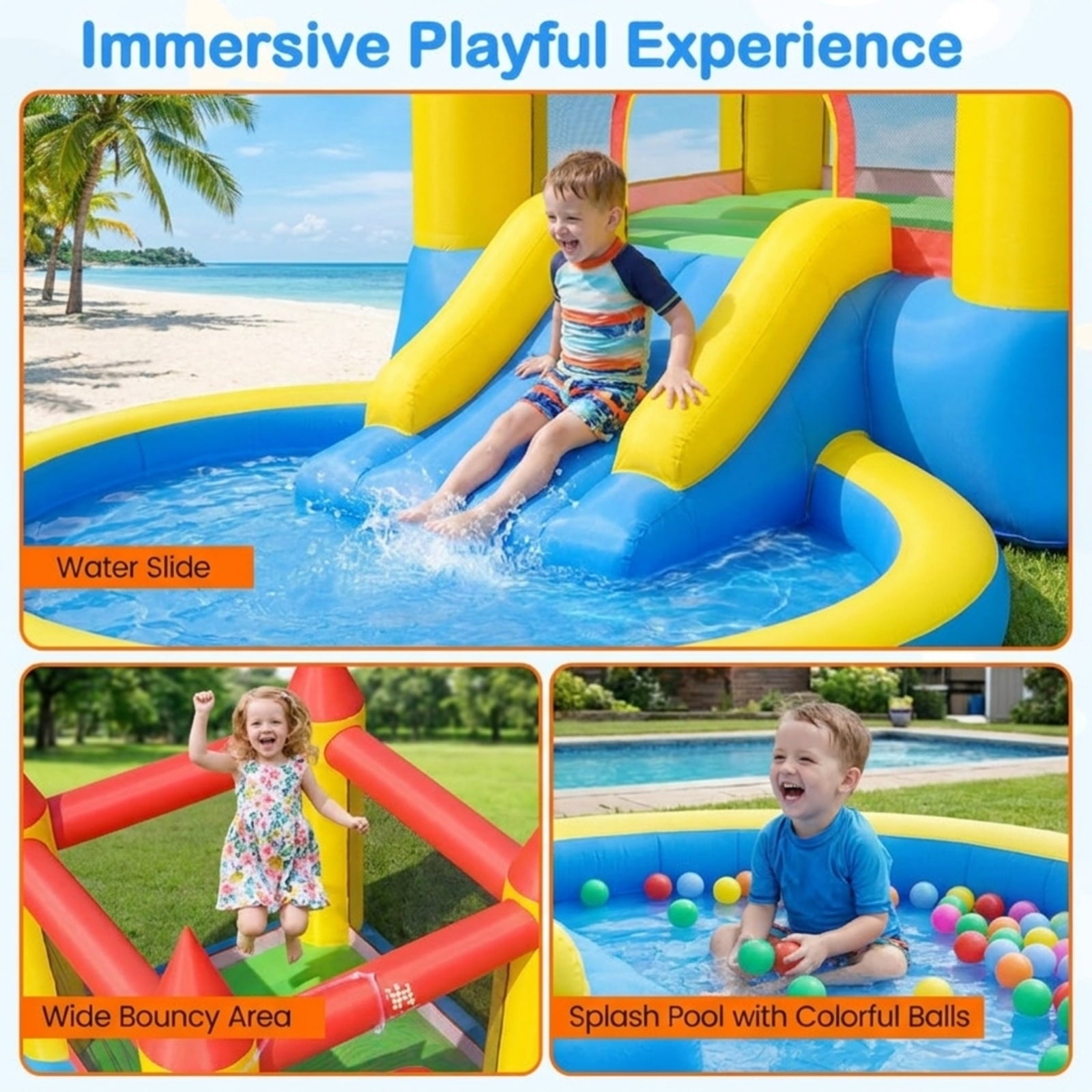 Redsmile Kids Inflatable Bounce House Castle with Balls Pool and Bag, Multicolor
