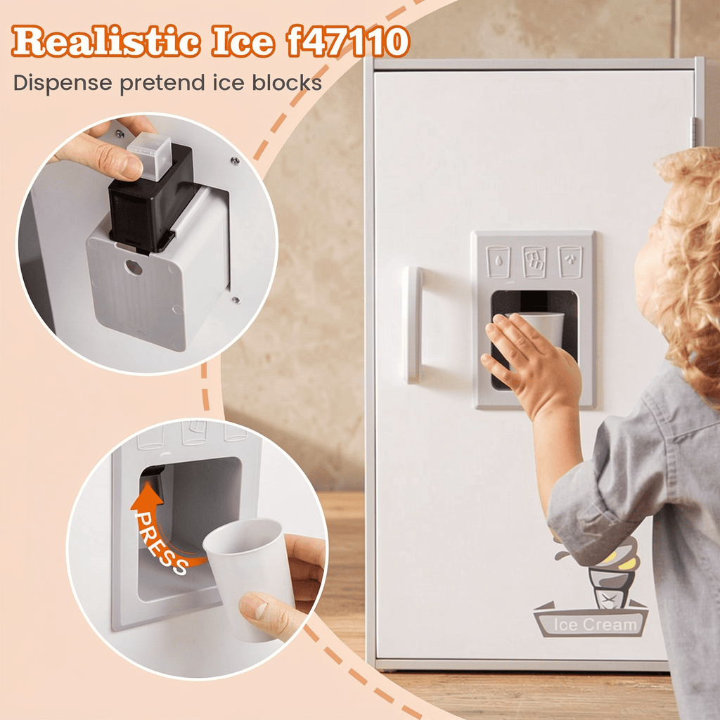 Redsmile Play Kitchen,Wooden Kids Kitchen Playset Washing Machine, Oven, Ice Maker with Realistic Lights and Sounds,Pretend Play Toy Kitchen Gift for Girls Boys Ages 3-10,White
