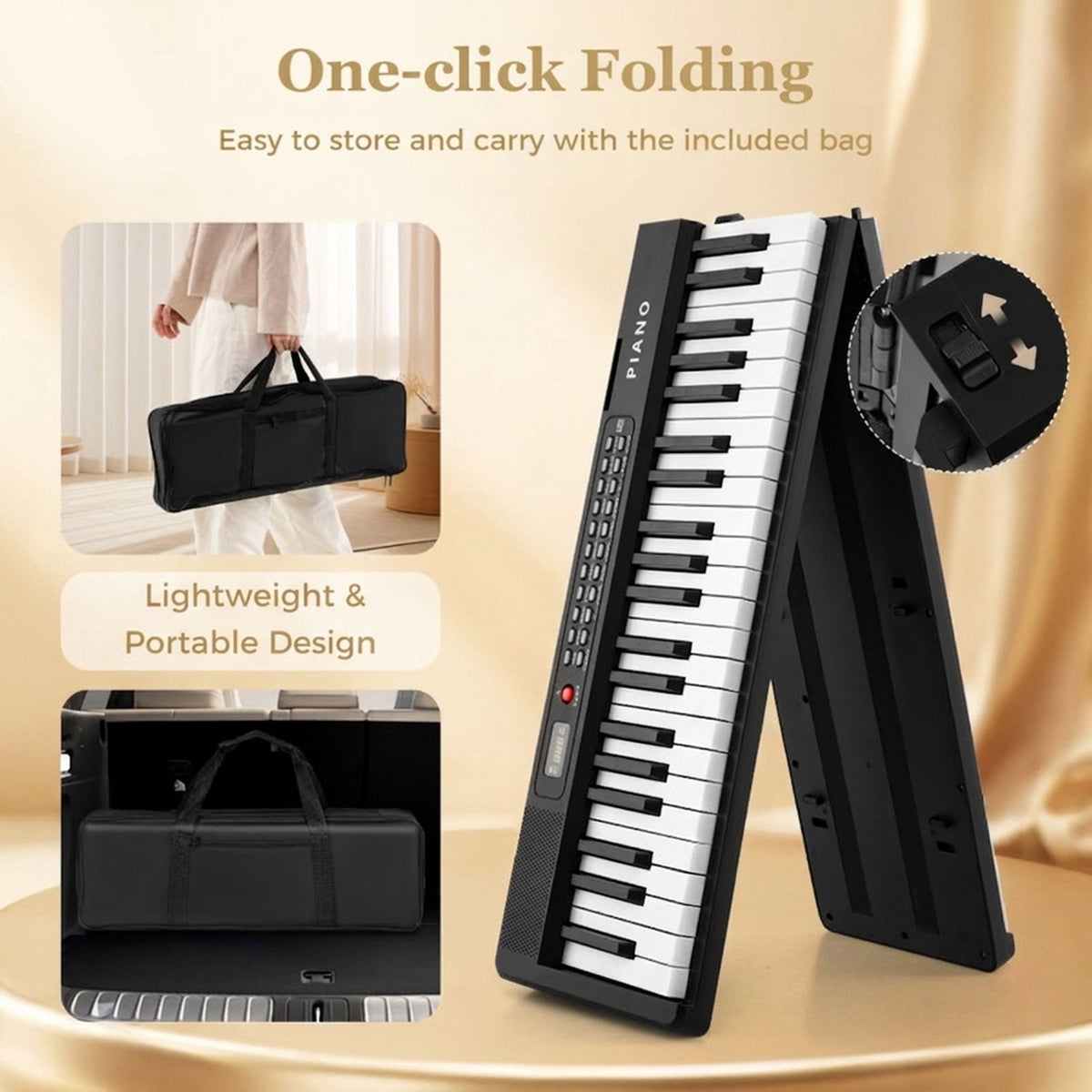 Redsmile 88-Key Foldable Digital Piano Keyboard with Semi-Weighted Keys and Bluetooth for Musicians to Practice and Travel Anywhere, Black