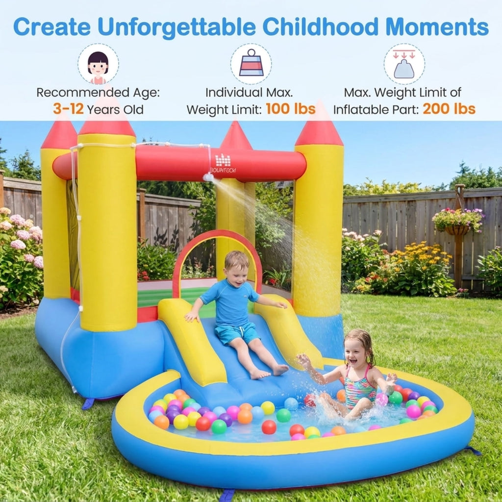 Redsmile Kids Inflatable Bounce House Castle with Balls Pool and Bag, Multicolor
