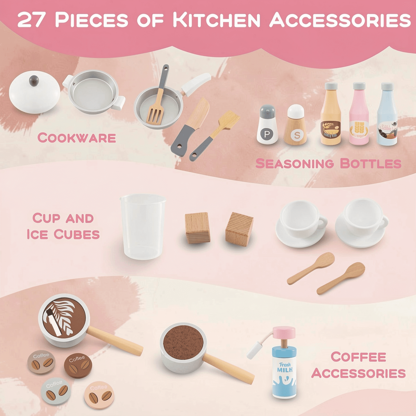Redsmile Play Kitchen,Wooden Kids Kitchen Playset with Coffee Maker and Accessories,Pretend Play Toy with Realistic Lights and Sounds,Gift for Girls Boys Ages 3-10,White