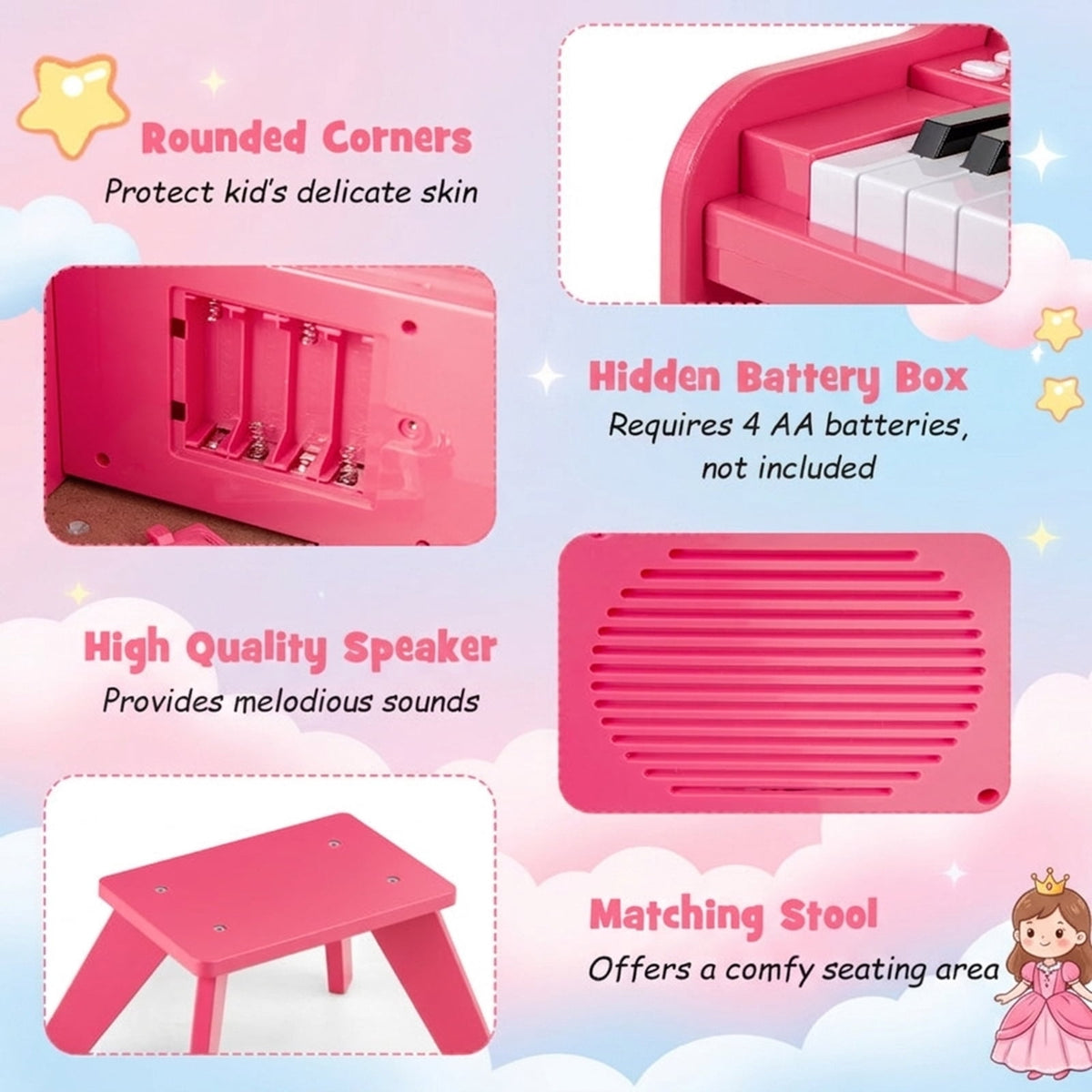 Redsmile 25-Key Kids Piano Keyboard with Wooden Cabinet and Music Stand for Kids and Toddlers Age 3 and Up to Start Learning, Pink