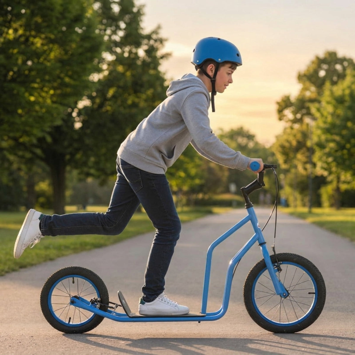 Redsmile Kids Scooter for Ages 8 and Up, Youth Scooter with 16/14 Inch Inflatable Wheels and Adjustable Handlebar, Big Wheel Scooter, Blue