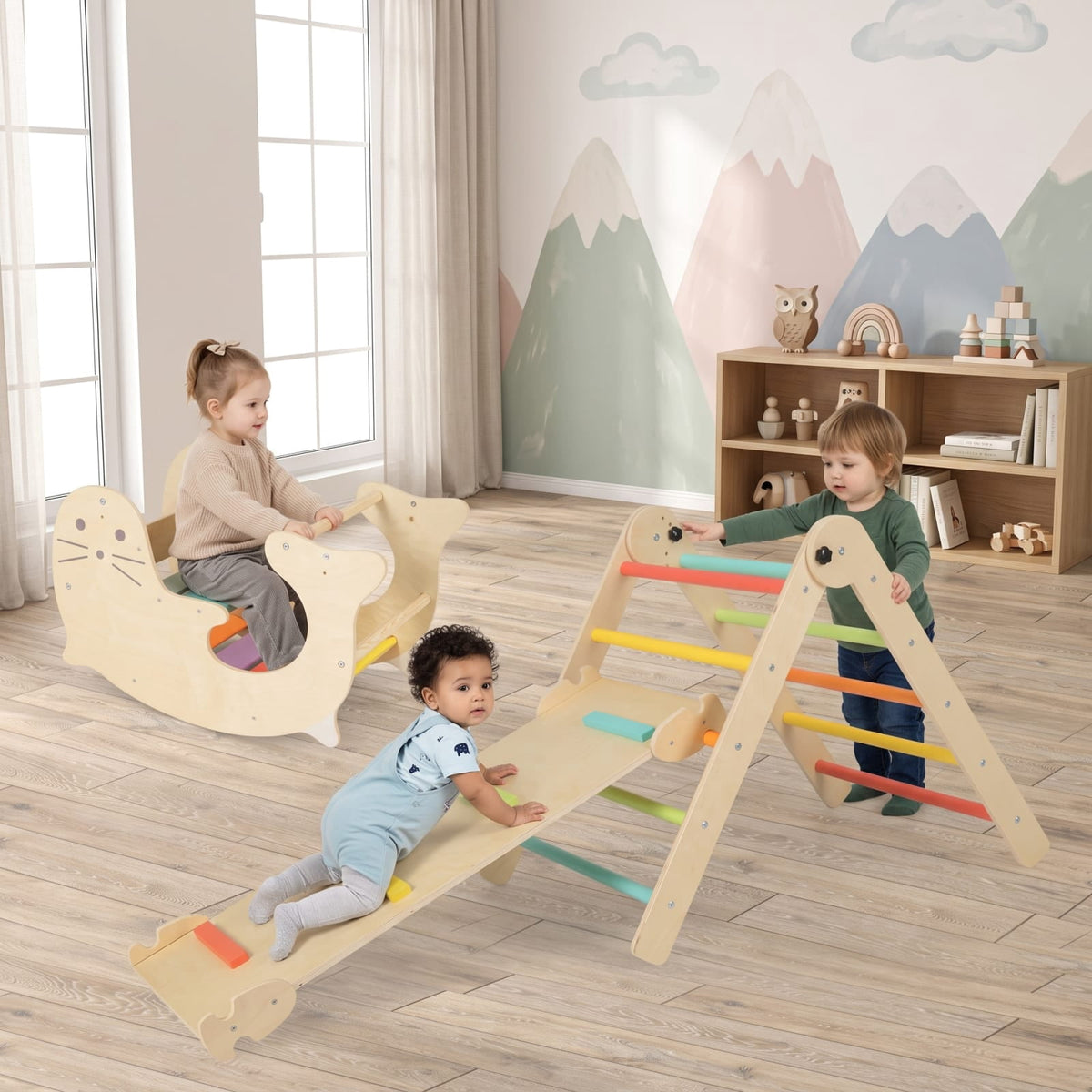 Redsmile 7-in-1 Indoor Climbing Toys for Toddlers with Reversible Ramp for Kids 3-14 Years Old, Multicolor