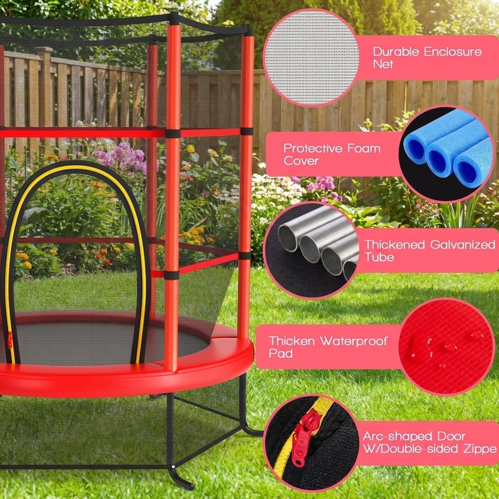 Redsmile 55 Inch Kids Recreational Trampoline Bouncing Jumping Mat with Enclosure Net - Red - Outdoor Recreation