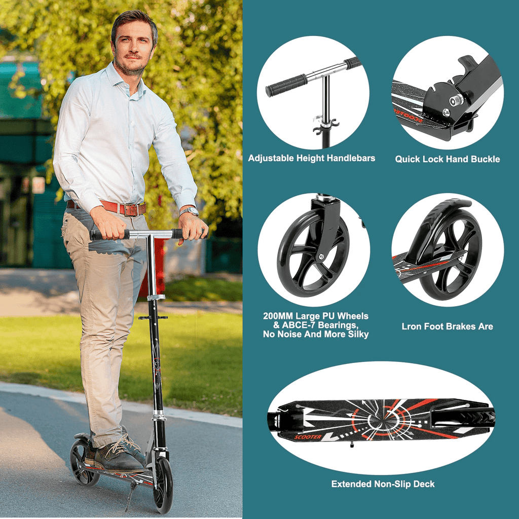 Redsmile Kick Scooter with 3 Adjustable Levels,Folding Commuter Scooter 8 Inch Big Wheels for Teens Adults,Black